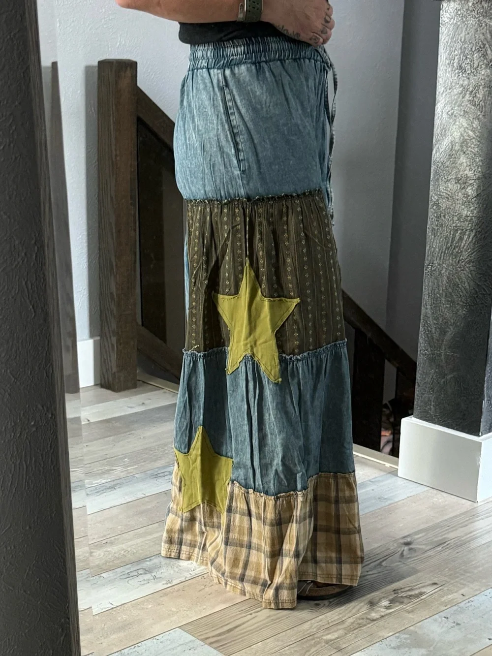 Easel Patchwork Wide Leg Pant Sz Sm - Picture 5 of 5